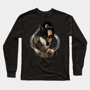 Awesome wolf with fairy and bear Long Sleeve T-Shirt